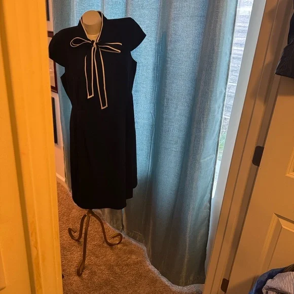 J. Crew Navy Midi Dress with White Bow Detail - Picture 4 of 10